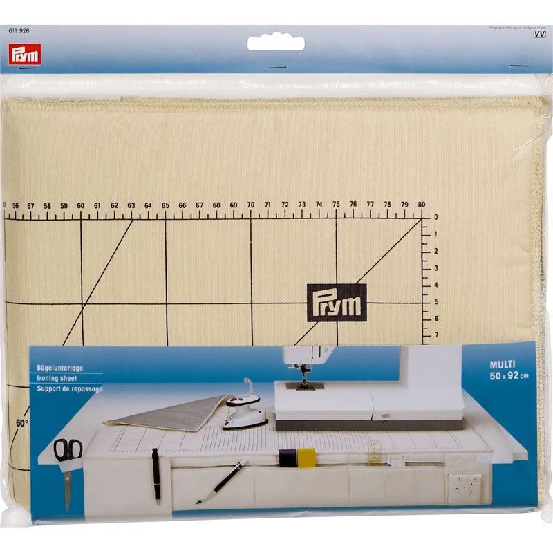 Prym Ironing Sheet, 50 x 92cm, Beige, Multi-functional with Grid and Pockets