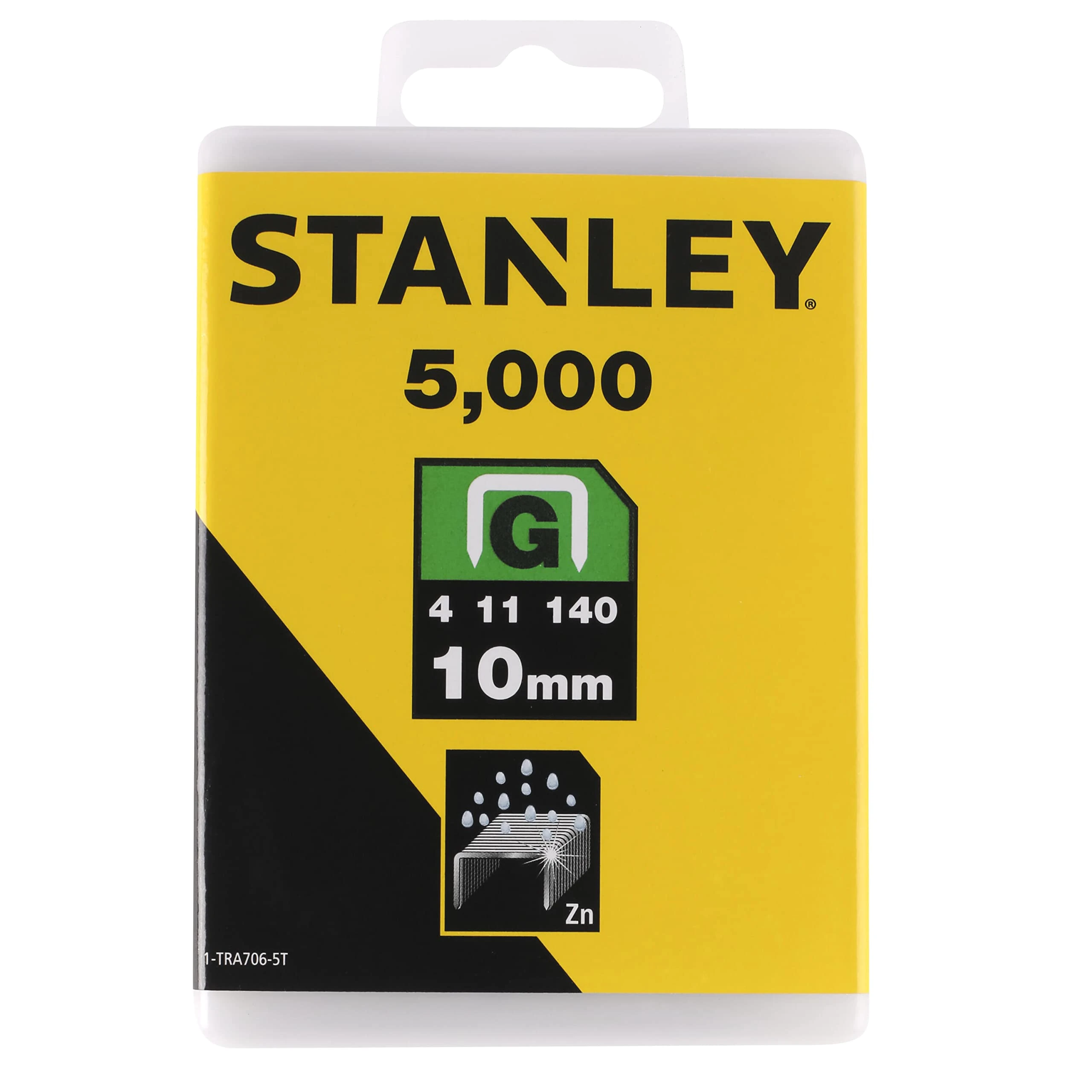 STANLEY Heavy Duty Cable Staples SharpShooter Pack of 5000 Type G 10 mm Resistant and Rustproof 1-TRA706-5T, Packaging May Vary