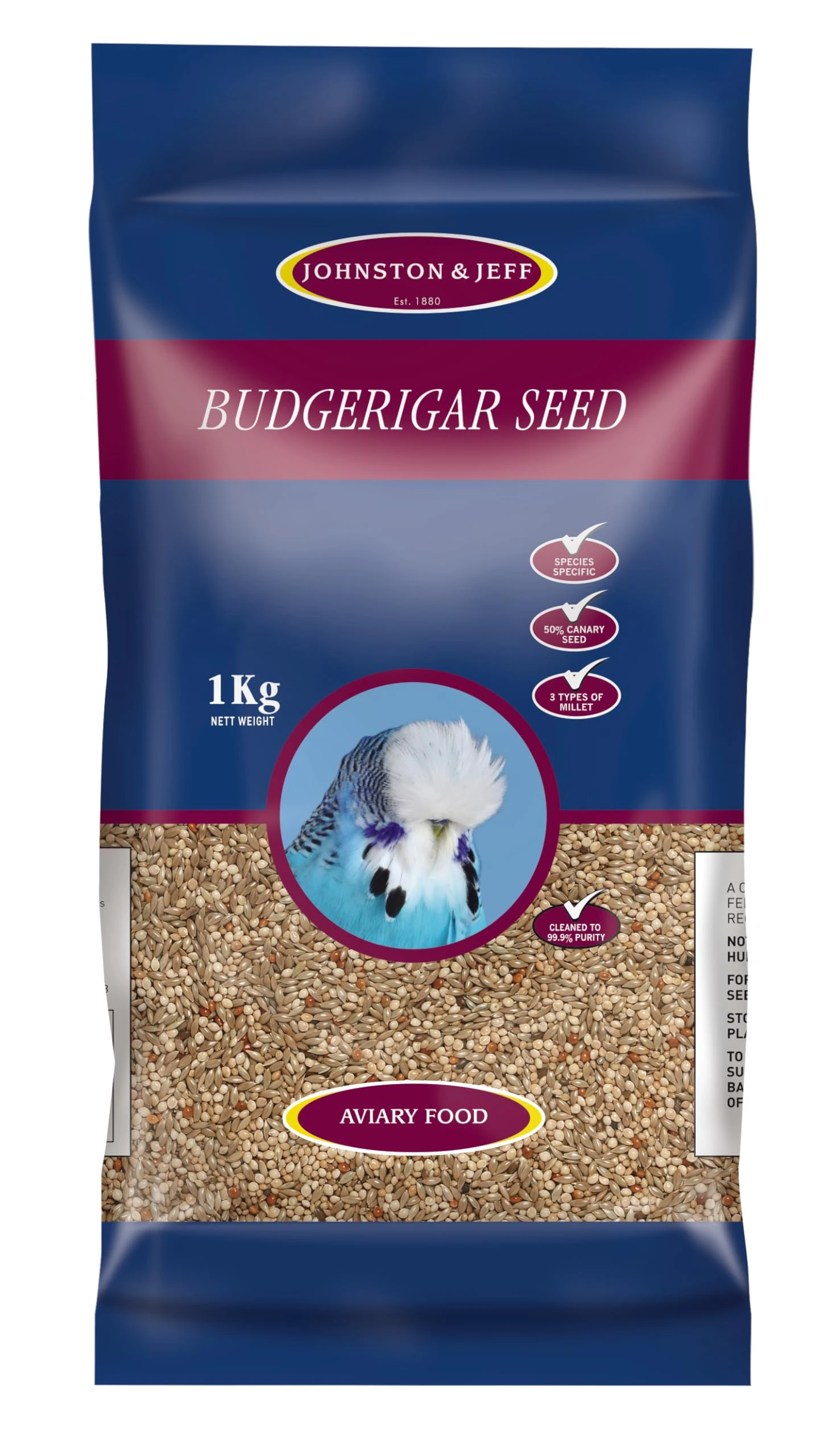 Johnston & Jeff 1kg Expert Budgerigar Seed Mixed Budgie Aviary Bird Seed