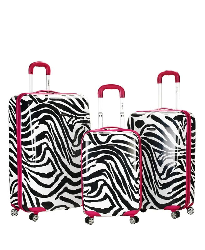 Rockland Safari Hardside Spinner Wheel Luggage, PINKZEBRA, 3 Piece (20"/24"/28"), Melbourne Hardside Expandable Spinner Wheel Luggage
