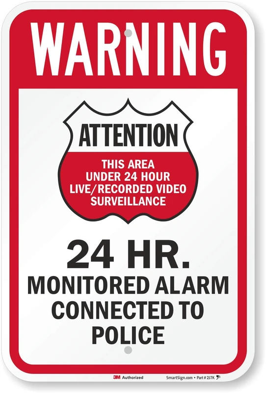 SmartSign 3M High Intensity Grade Reflective Sign, Legend "Warning: Attention 24 Hr. Monitored Alarm", 18" high x 12" wide, Black/Red on White - Image 1