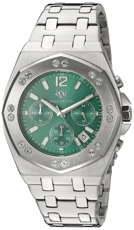 Wellington Darfield Men's Quartz Watch with Green Dial Chronograph Display and Silver Stainless Steel Bracelet WN511-191