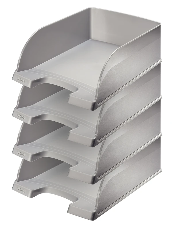 Leitz Plus Jumbo Letter Tray Wheelbarrow – Set of 4 Height 103 mm Silver Grey