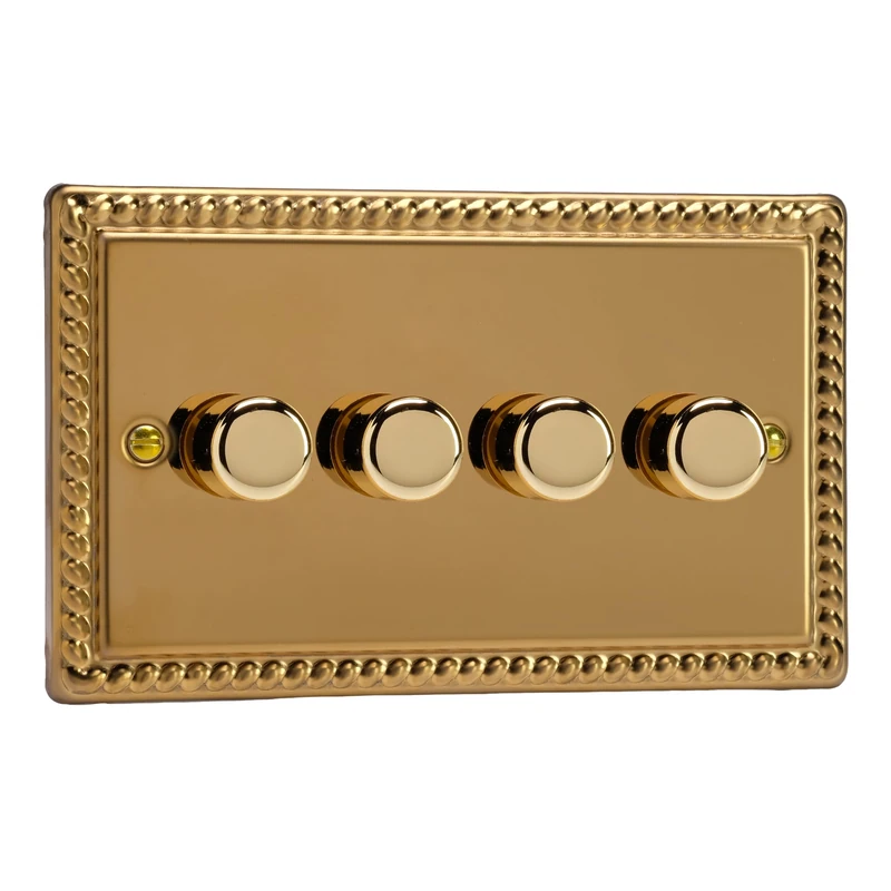 Varilight Georgian Brass, LED Dimmer Switch - V-Pro Series, 4 Gang (Double), 1 or 2 Way, 250 Watt (Trailing Edge)