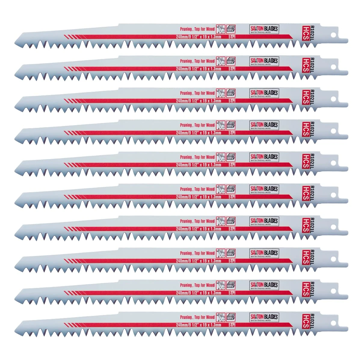 10x Saxton 240mm Reciprocating Sabre Saw Wood Blades R1021L fits Bosch, Dewalt Makita