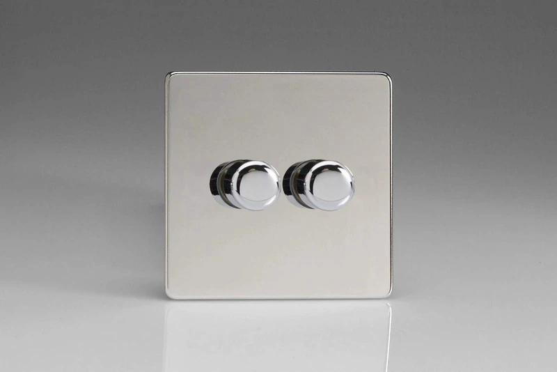 Varilight 2-Gang 2-Way V-Pro Push On/Off Rotary LED Dimmer 2 x 0-120W Polished Chrome