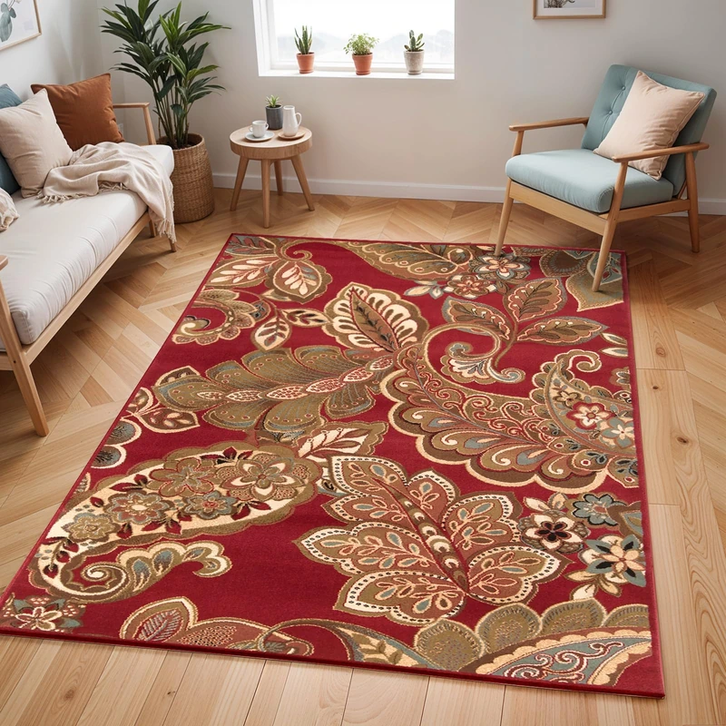 Livabliss Thory Abstract - Area Living Room 120x160 cm, Dining Room, Lounge, Kitchen, Bedroom - Modern Marble Large, Soft Luxurious Easy Care Medium Pile, Red, Brown, Green, Black