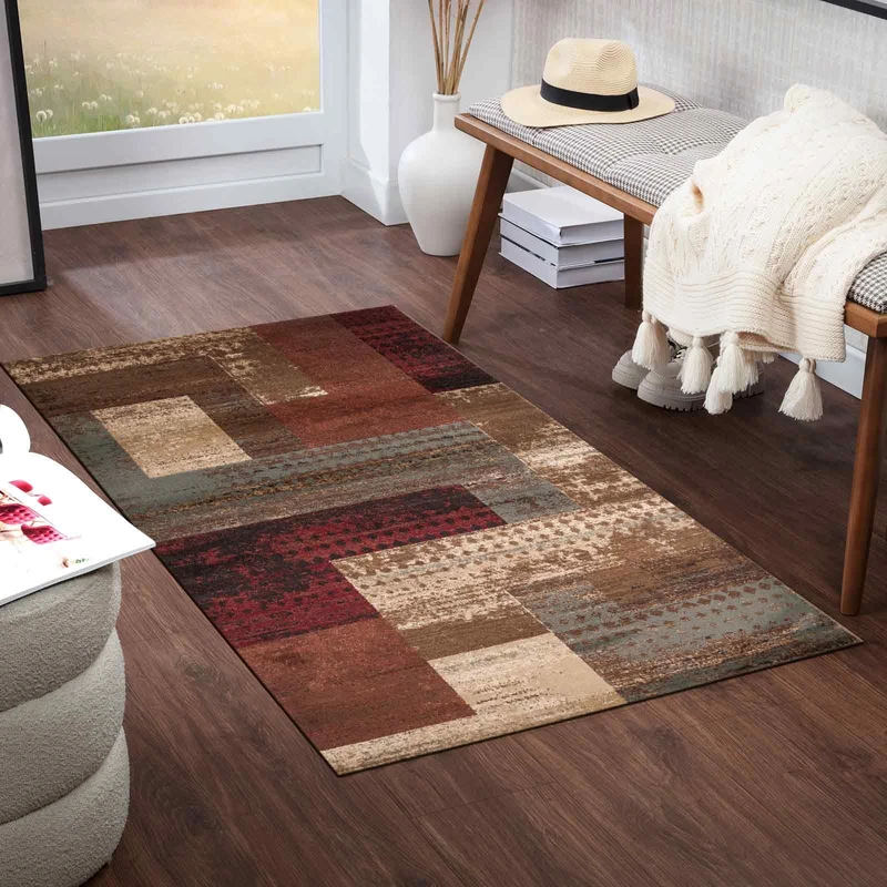 Livabliss Licourt Abstract - Runner Living Room 60x225 cm, Hallway, Dining Room Area - Modern Marble Large, Soft Luxurious Easy Care Medium Pile, Brown, Red, Grey, Black