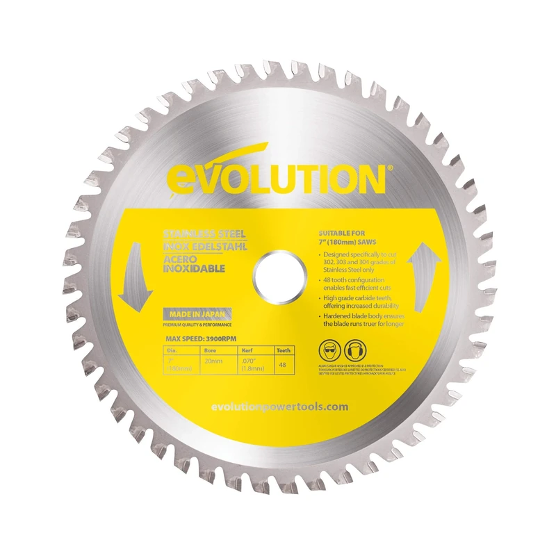 Evolution Power Tools 180BLADESS Stainless Steel Cutting Saw Blade, 7-Inch x 48-Tooth, Yellow