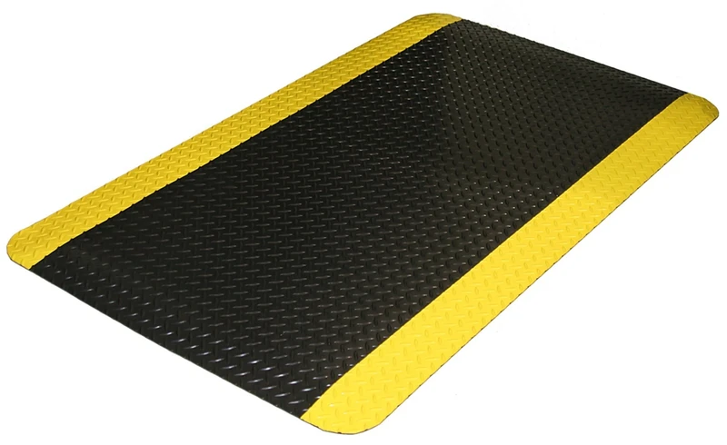 Durable Corporation Vinyl Heavy Duty Diamond-Dek Sponge Anti-Fatigue Mat, 24" Width x 36" Length x 0.875" Thickness, Black with Yellow Border