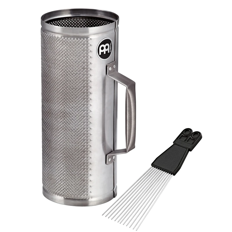 Meinl Percussion Merengue Güira Instrument - Large Hollow Scraper Instrument With Handle - Including Scraper - Steel, Silver (MGU1)
