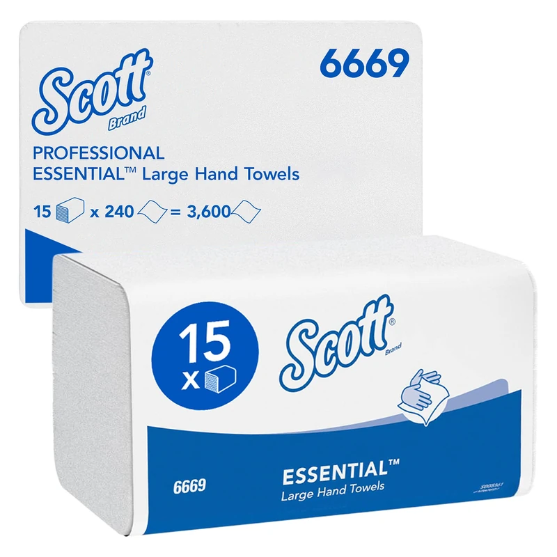 Scott Essential Large Folded Hand Towels 6669 - Multifold Paper Towels - 15 packs x 240 White Z fold Paper Towels (3,600 total)