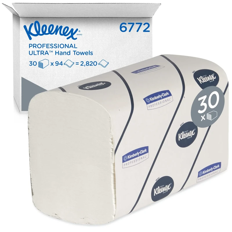 Kleenex Ultra, 6772, Interfolded Hand Towels, 2 Ply, White, 30 Packs x 94 Sheets