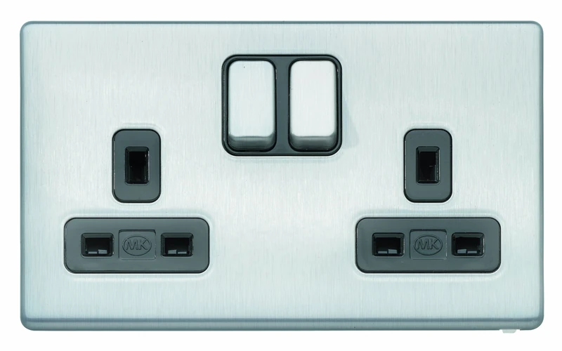 MK Aspect K24347BRCB Double Switch Socket Dual Earth/Double Pole - Brushed Chrome