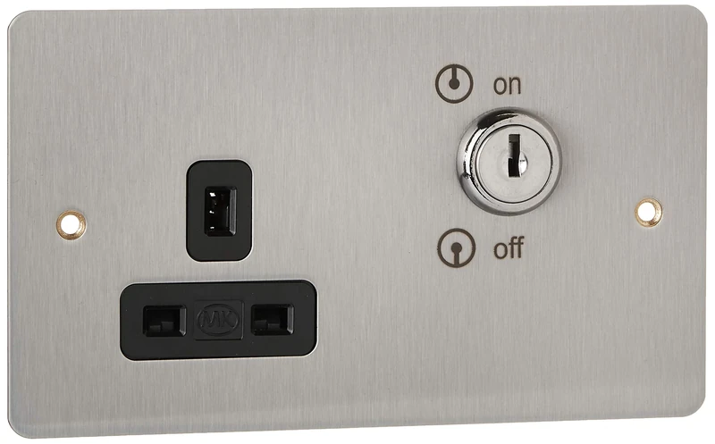 MK Edge K14355BRCB 13A Key Operated Switched Socket Outlet - Brushed Chrome