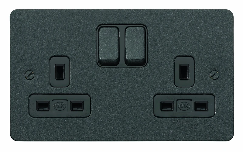 MK Edge K14347LBKB Double Switch Socket with Dual Earth/Double Pole - Lustrous Black