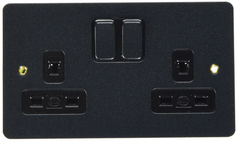 MK Edge K14246LBKB 13A Double Switched Socket/Non-Standard/Double Pole/Clean Earth - Lustrous Black