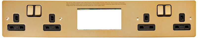 MK Edge K14200SAGB Combi Plate 2 Double Switch Sockets with 4 Euro Modules - Satin Gold