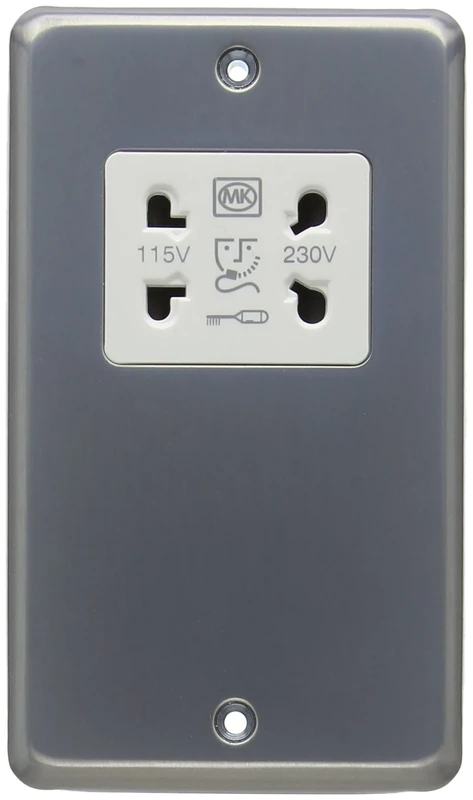 MK K703BRC 115V/ 230V Dual Voltage Shaver Socket Output - Brushed Chrome