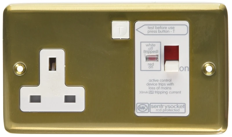 MK K6301SAG 13A 30Ma Single RCD Socket Active - Satin Gold