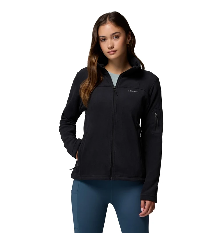 Columbia Women's Fast Trek Jacket, Full Zip Fleece Jacket, Black, Size L