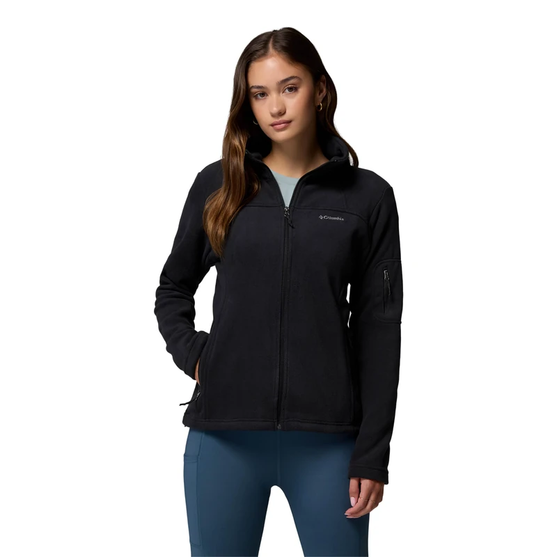 Columbia Women's Fast Trek Jacket, Full Zip Fleece Jacket, Black, Size XL
