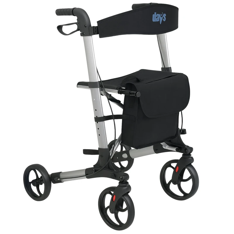 Days Deluxe Lightweight Folding Four Wheel Rollator, Rollator, Easy Storage and Travel, Carry Bag, Mobility Aids, Adjustable Seat Height 610mm / 24"