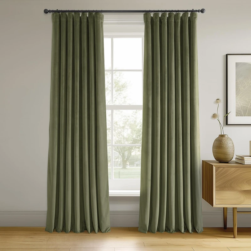 HPD Half Price Drapes Signature Blackout Velvet Curtains 84 Inches Long Heat & Full Light Blocking Blackout Curtain for Bedroom (1 Panel), 50W x 84L, Hunter Green