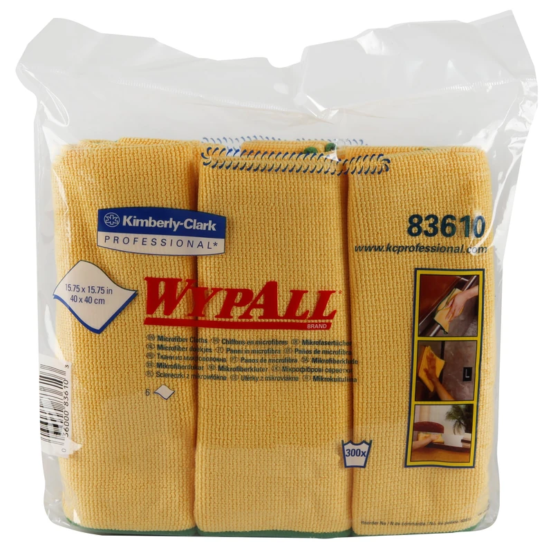Kimberly-Clark Wypall 83610 Microfiber Cloths with Microban Protection, 15-3/4" Length x 15-3/4" Width, Yellow (4 Packs of 6)