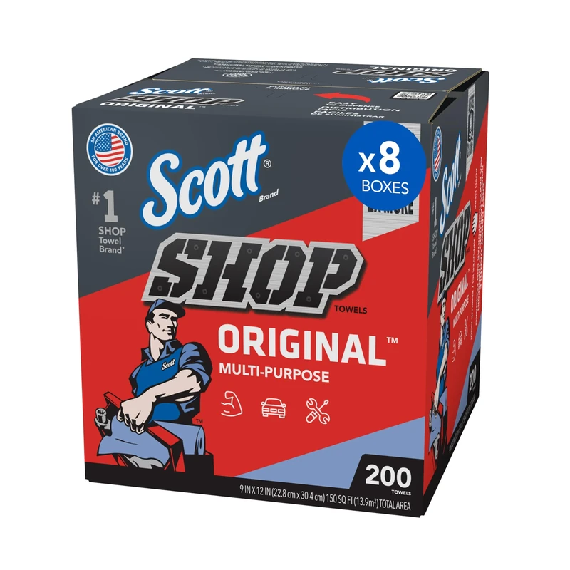 Scott Shop Towels Original (75190), Blue, Pop-Up Dispenser Box, 200 Towels/Box, 8 Boxes/Case, 1,600 Towels/Case