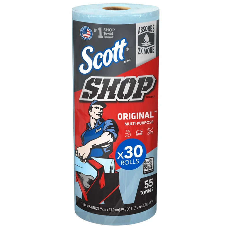 Scott Shop Towels Original 75130 - Heavy Duty Blue Towels - 30 Packs of 1 Blue Roll x 55 Disposable Towels (1,650 Paper Towels Total)