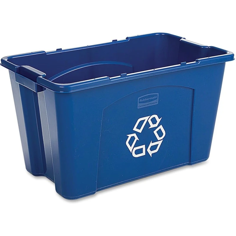 Rubbermaid Commercial Products, Recycling Bins/Boxes for Paper and Packaging, Stackable, 18 GAL, for Indoors/Outdoors/Garages/Homes/Commercial Facilities, Blue (FG571873BLUE), Pack of 6