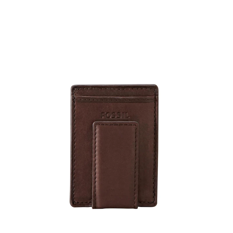 Fossil Men's Ingram Leather Magnetic Card Case Wallet - Brown - One size