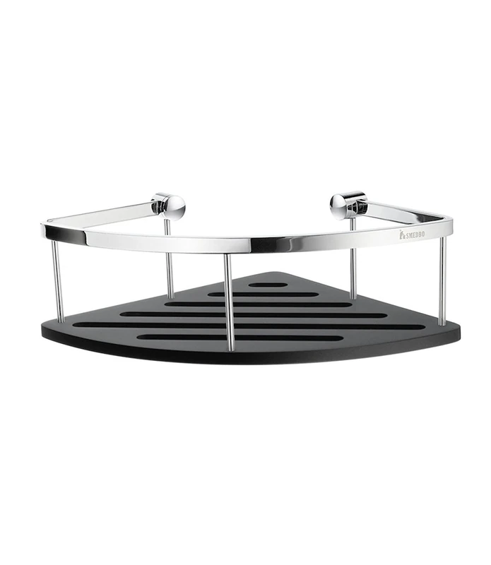 Smedbo Sideline Design Corner Soap Basket, Polished Chrome with Black Solid Surface