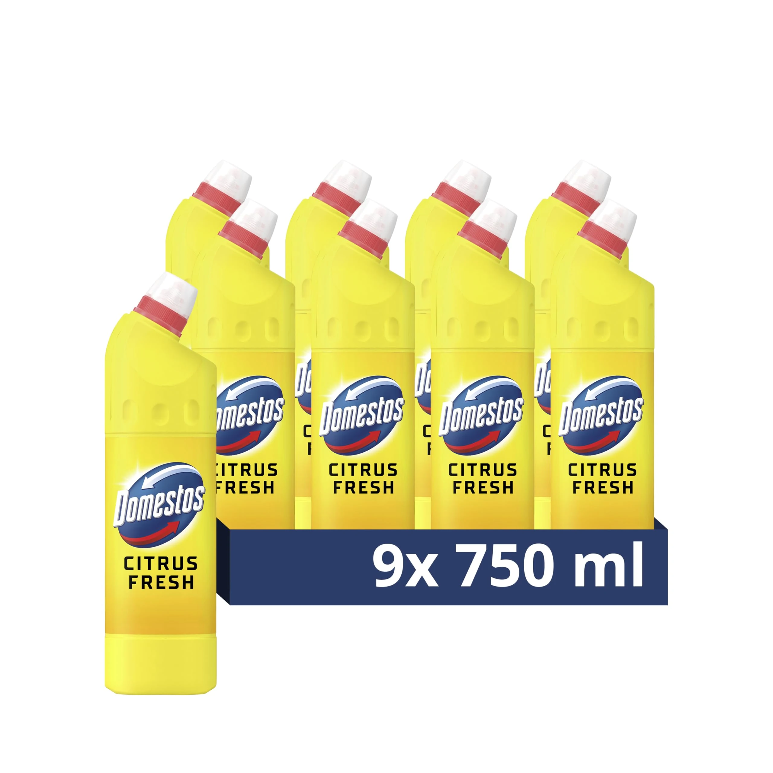 Domestos Citrus Fresh Thick Bleach disinfectant that eliminates 99.99% of bacteria and viruses* unstoppable limescale prevention 9x 750 ml