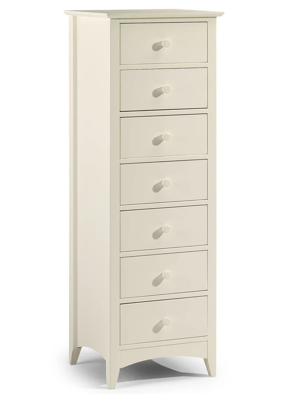 Julian Bowen Cameo 7 Drawer Narrow Chest - Stone White - Elegant and Practical Storage Solution
