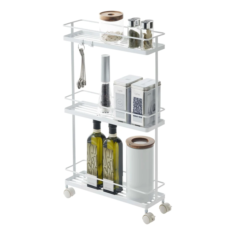 Yamazaki 7151 TOWER Slim Kitchen Storage Cart, white, Steel, Minimalist, 38 x 12 x 66 cm