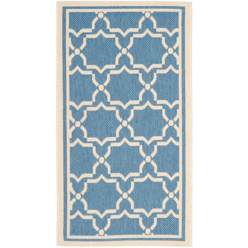 Safavieh Contemporary Indoor/Outdoor Woven Accent Area Rug, Courtyard Collection, CY6916, in Blue/Beige, 61 X 109 cm for Garden, Patio or Any Outdoor Space