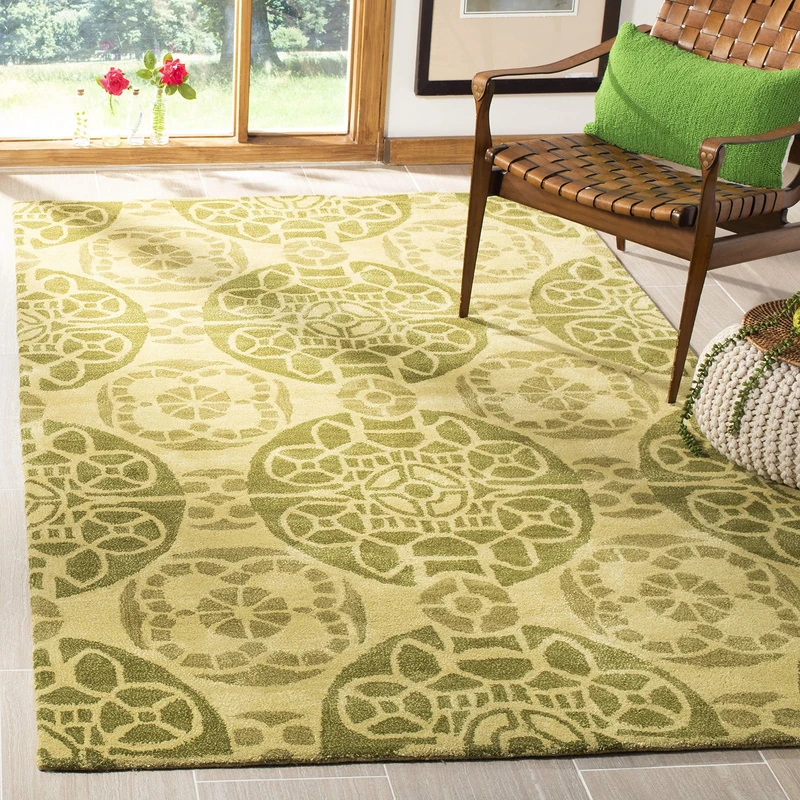 Safavieh Medallion Indoor Hand Tufted Rectangle Area Rug, Wyndham Collection, WYD376, in Honey / Green, 152 X 244 cm for Living Room, Bedroom or Any Indoor Space