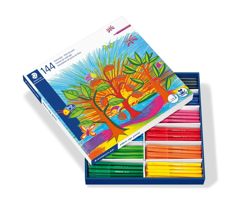 STAEDTLER Noris Club 325 C144 Felt Tip Pens School Box in Box with Cardboard Dividers (Pack of 144)
