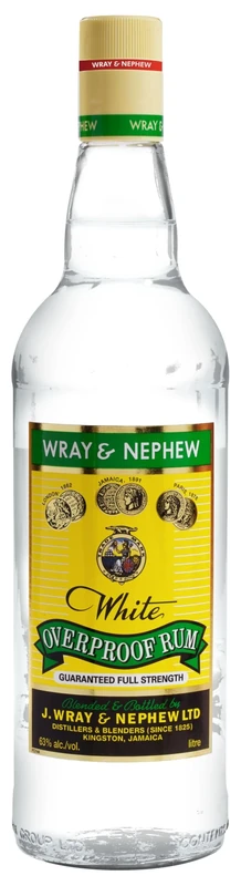 Wray & Nephew Rum 100 cl, 63% ABV - White Overproof Jamaica Rum