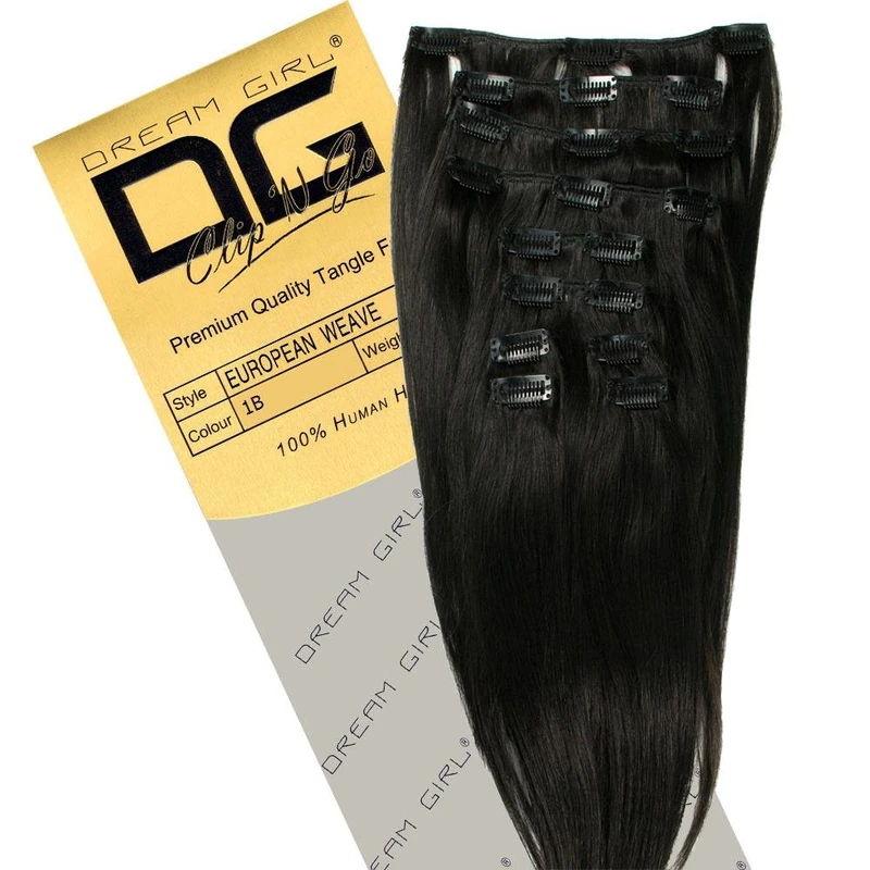 Dream Girl 14 inch Colour 1B Clip On Hair Extensions