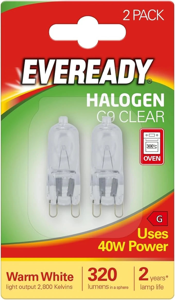 Eveready 40W 240V Halogen G9 Capsule Clear, white 2pk - S819