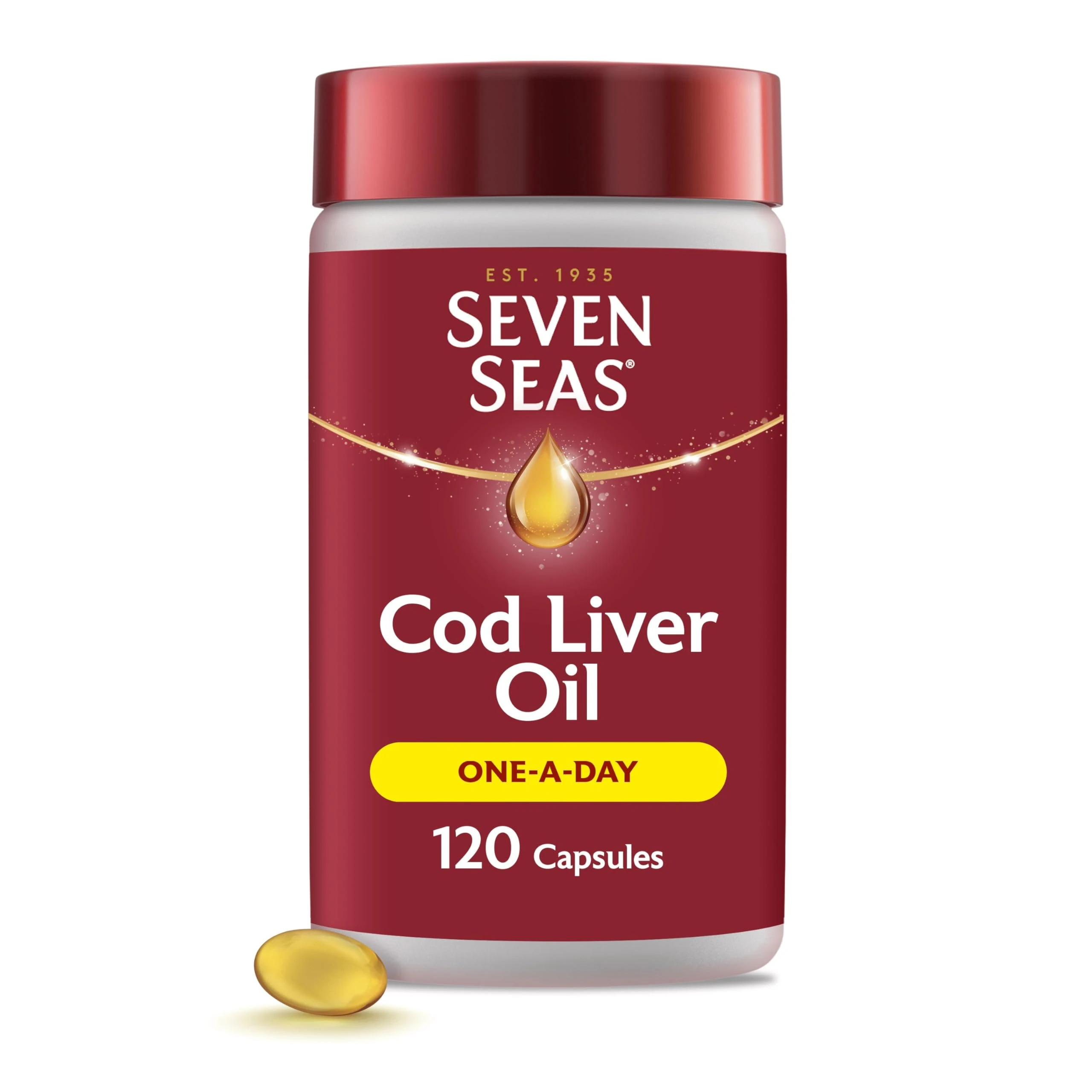 Seven Seas Cod Liver Oil One-A-Day Omega-3 Fish Oil and Vitamin D, 120 Capsules, 4 Months Supply