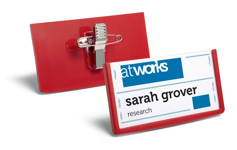 Durable 850303 Name Badge Frame with Combi Clip 40 mm x 75 mm - Red (Pack of 25)