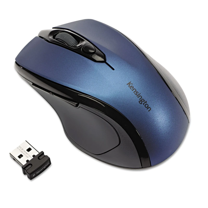 Kensington Pro Fit Wireless Mouse - Mid-Sized 5-Button Optical Home Office Wireless Mouse with Ergonomic Right-Handed Shape and Plug & Play Set Up - Compatible with Windows & MacOS - Blue
