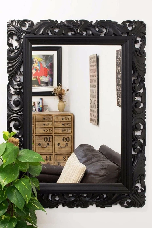 NEW VERY LARGE SHABBY CHIC BEVEL GLASS OVERMANTLE WALL MIRROR 49" x 37" (Black)