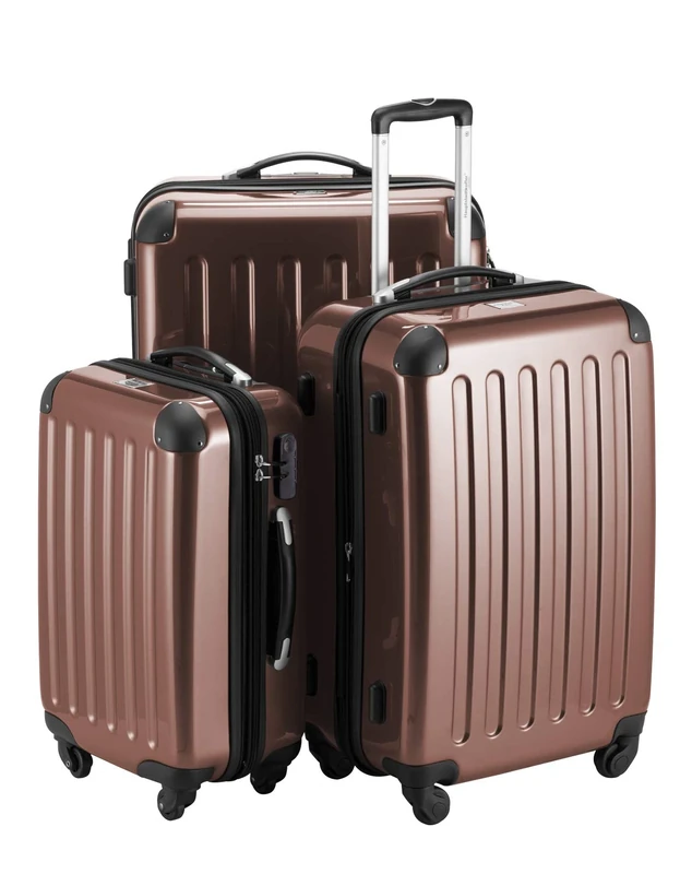Set of 3 Hard Shell Suitcase Glossy Mocca Brown (57L,87L, 130L) Hauptstadtkoffer incl Combination Lock 4 Wheels