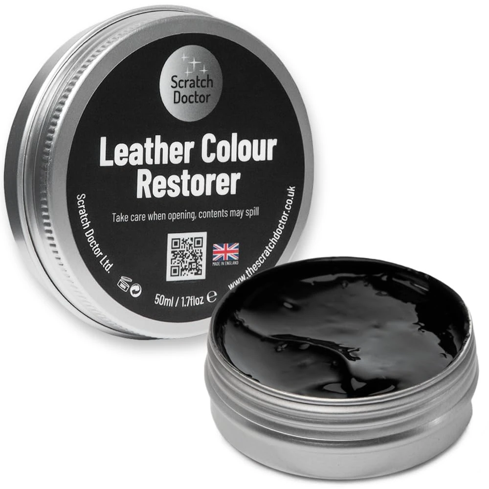 Scratch Doctor Leather Colour Restorer Recolouring Balm Repair Treatment for Faded & Worn Absorbent Leather Furniture, Sofas, Chairs (Black, 50ml)