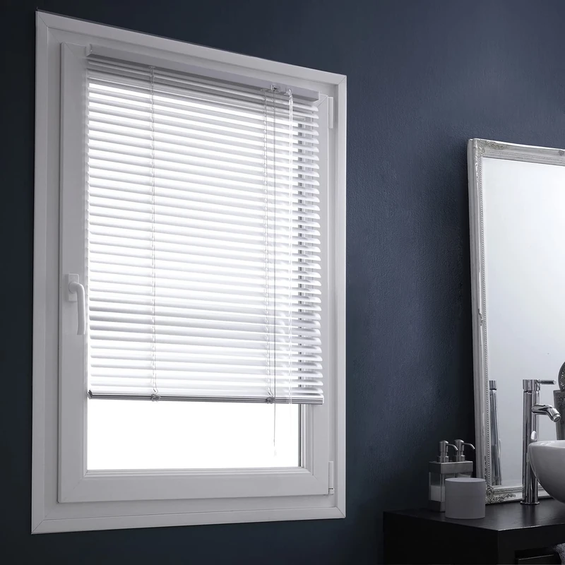 MADECOSTORE Store Vénitien Aluminium Easy Gris - L87 x H150 cm - Mécanisme autobloquant - Slats 25 mm - Sans perçage